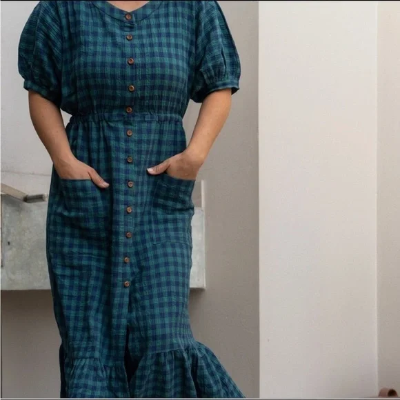 LONGWAY Haven Dress in Green Plaid - Picture 2 of 10